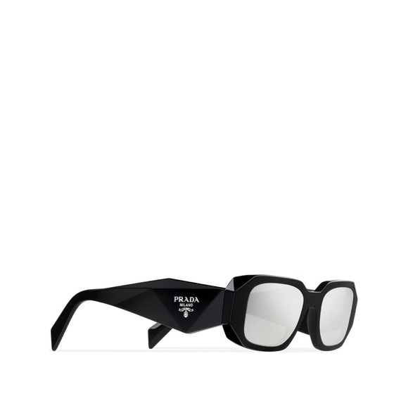 Prada Black Rectangular Mirrored Sunglasses Black Acetate Unisex - Picture 2 of 6